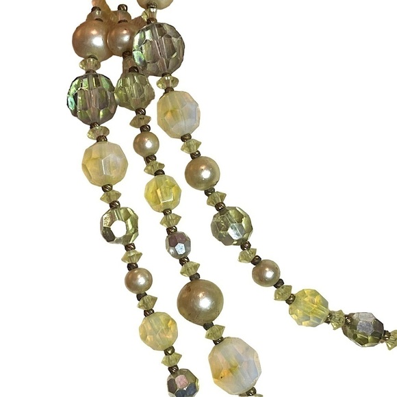 Vendome Yellow & Grey Aurora Borealis Crystal & Pearl Beaded Long Wrap Necklace - Picture 4 of 10